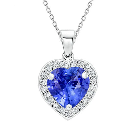 Damen Halo Hellblauer Saphir & Aus der Erde Abgebauter Natürlicher Diamant Herzanhänger 5,50 Karat