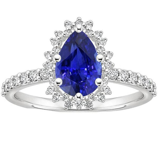 Damen Halo Ring Flower Style Birne Ceylon Saphir & Diamanten 5 Karat - harrychadent.de