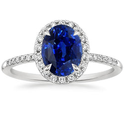 Damen Halo Ring Oval Blauer Saphir & Diamant Akzente 3.25 Karat