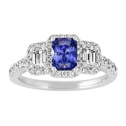 Damen Halo Ring Runder Smaragd Diamanten Natürlicher Blauer Saphir 3 Karat