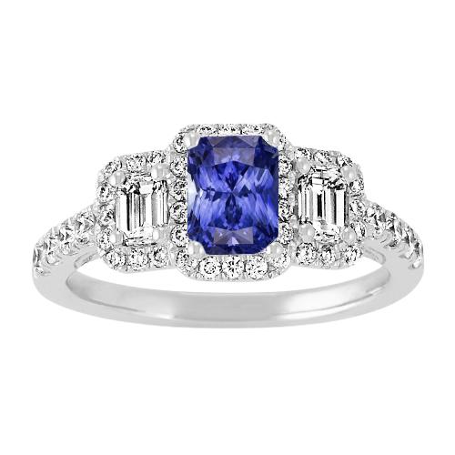 Damen Halo Ring Runder Smaragd Diamanten Natürlicher Blauer Saphir 3 Karat - harrychadent.de