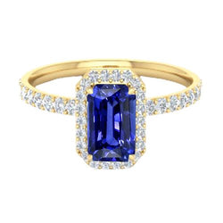 Damen Halo Ring Smaragd Cut Ceylon Saphir mit Akzenten 3,50 Karat