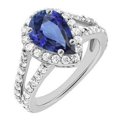 Damen Halo Ring Split Shank Ceylon Saphir & Diamanten 4,75 Karat