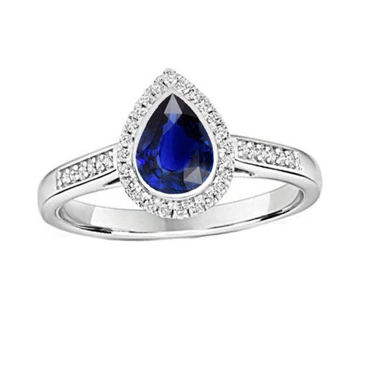 Damen Halo Ring Tiefblauer Saphir & Runde Diamant Akzente 3 Karat - harrychadent.de