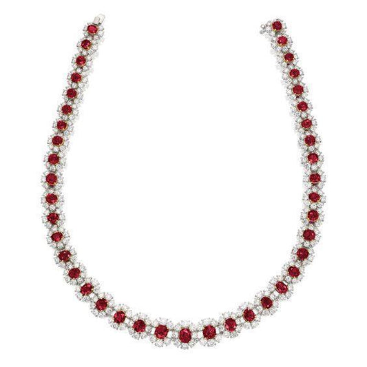 Damen Halskette 28.50 ct Rubin und Diamanten Weißgold 14K - harrychadent.de