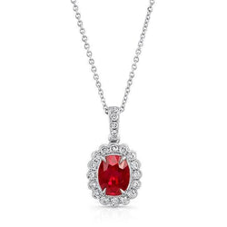 Damen Halskette Anhänger 3.30 ct. Roter Rubin mit Aus der Erde Abgebauter Natürlicher Diamanten Weißgold 14K
