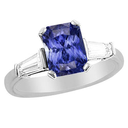 Damen Jubiläumsring 3 Karat Baguette Aus der Erde Abgebauter Natürlicher Diamanten Ceylon Saphir