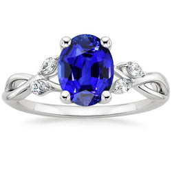 Damen Jubiläumsring Oval Blauer Saphir & Marquise Aus der Erde Abgebauter Natürlicher Diamant 6 Karat