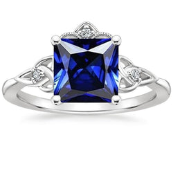 Damen Kleiner Diamant Goldring Vintage Style Blauer Saphir 5,25 Karat