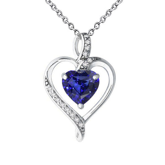 Damen Love Anhänger Herz Ceylon Saphir & Diamant Halskette 1,75 Karat