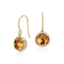 Damen Ohrhänger 30,48 Ct Citrin mit Aus der Erde Abgebauter Natürlicher Diamanten Gelbgold 14K