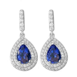 Damen Ohrhänger 8 Kt Tansanit mit Aus der Erde Abgebauter Natürlicher Diamanten Gold Weiß 14K
