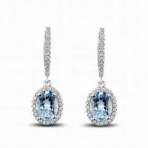 Damen Ohrringe 5,09 ct Aquamarin und Diamanten 14K Weißgold - harrychadent.de