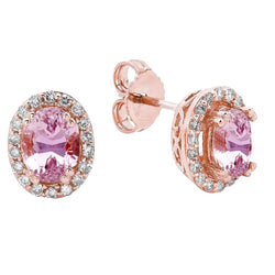 Damen Ohrstecker 20.80 Ct Kunzit mit Aus der Erde Abgebauter Natürlicher Diamanten Roségold 14K