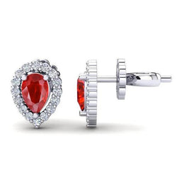Damen Ohrstecker 4,32 Karat Rubin und Aus der Erde Abgebauter Natürlicher Diamanten Weißgold 14K
