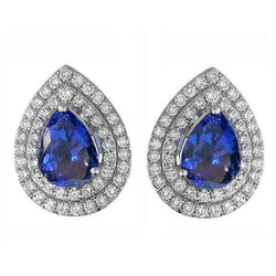 Damen Ohrstecker Pave Halo 3,96 Karat Blau Tansanit & Aus der Erde Abgebauter Natürlicher Diamanten