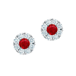 Damen Ohrstecker Rubin und Aus der Erde Abgebauter Natürlicher Diamanten 4 Karat Weißgold 14K