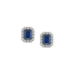 Damen Ohrstecker Sri Lanka Blauer Saphir Runder Diamant 2 Karat