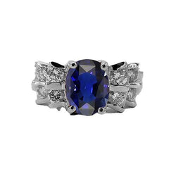 Damen Oval Blauer Saphir Ehering 2,50 Karat Bar Set Aus der Erde Abgebauter Natürlicher Diamanten