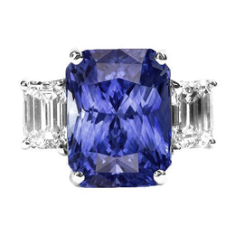 Damen Radiant 3 Stone Blue Saphir Ring 7 Karat Smaragddiamanten