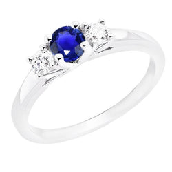 Damen Ring 3 Steine Rund Ceylon Saphir & Aus der Erde Abgebauter Natürlicher Diamanten 1.50 Karat