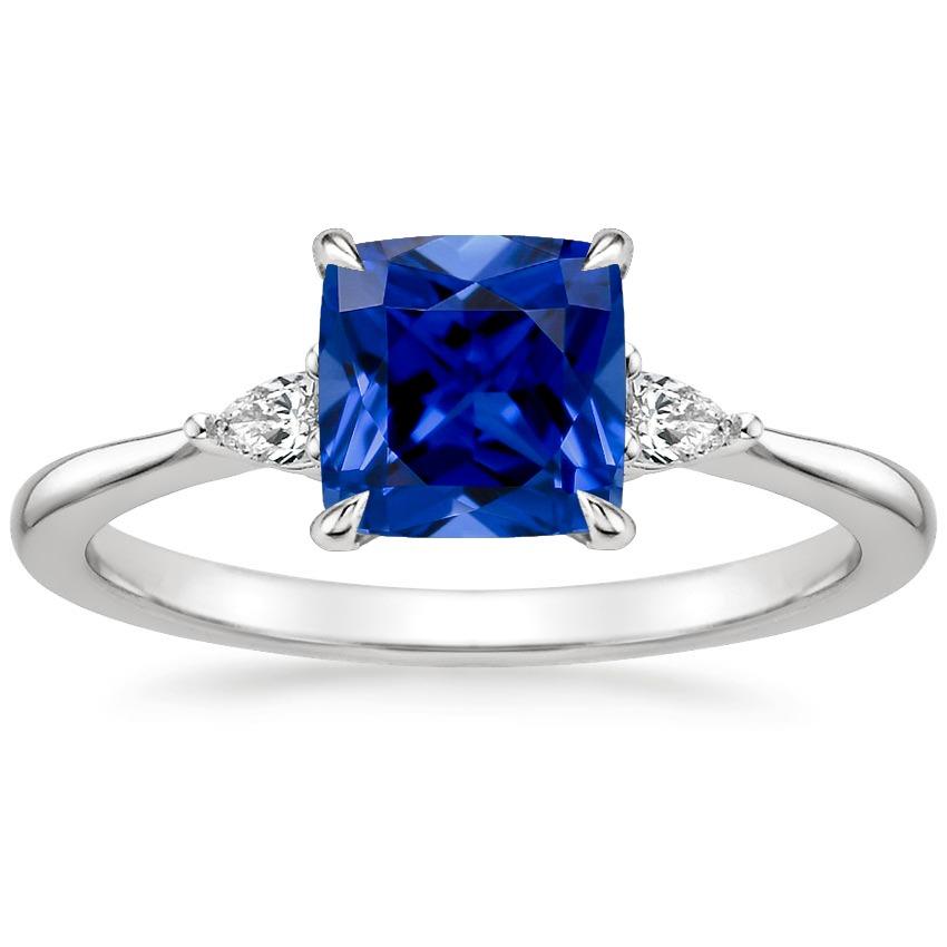 Damen Ring mit 3 Steinen Birne Diamant & Kissen Blauer Saphir 2,50 Karat - harrychadent.de