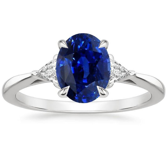 Damen Ring mit 3 Steinen Oval Blauer Saphir & Trillion Schliff Diamant 3 Karat - harrychadent.de