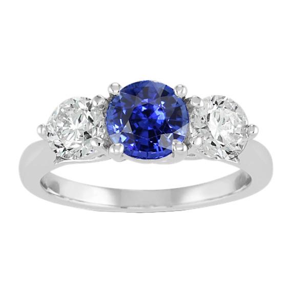 Damen Ring mit drei Steinen, natürlicher blauer Saphir, 2 Karat Diamanten - harrychadent.de