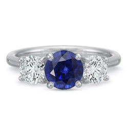 Damen Ring mit drei Steinen rund Ceylon Saphir 2,50 Karat Aus der Erde Abgebauter Natürlicher Diamanten