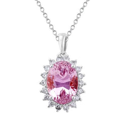 Damen Rosa Ovaler Kunzit mit Diamant 20 Karat Halsketten-Anhänger