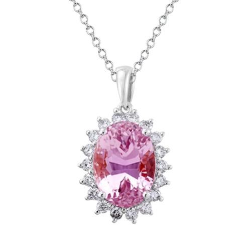 Damen Rosa Ovaler Kunzit mit Diamant 20 Karat Halsketten-Anhänger - harrychadent.de