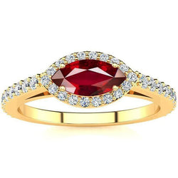Damen Roter Marquise Schliff Rubin Aus der Erde Abgebauter Natürlicher Diamant Ring 3.50 Karat Gelbgold 14K