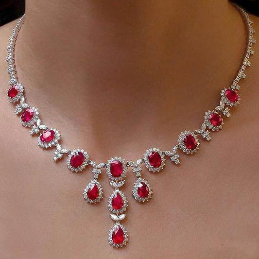 Damen Rubin mit Diamanten Halskette 48 Kt Weißgold 14K - harrychadent.de