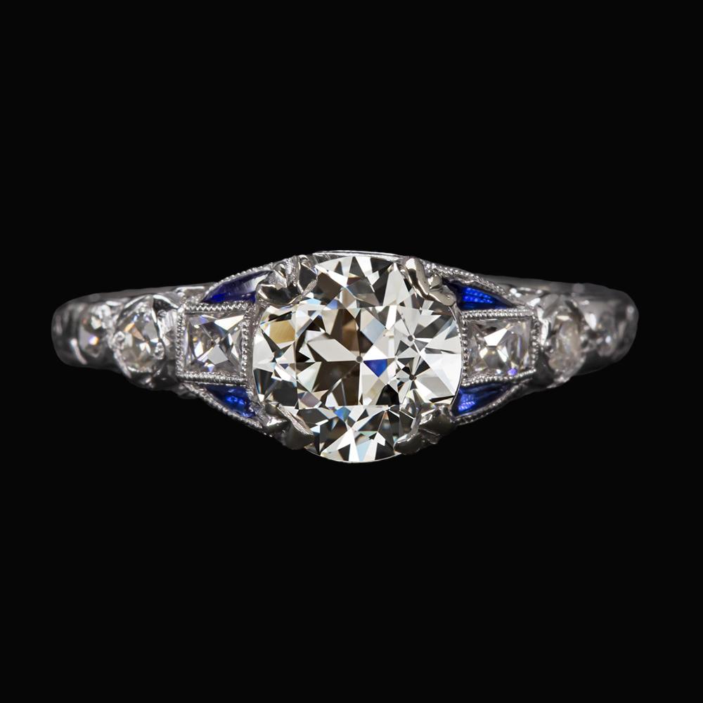 Damen Runder Altschliff Diamantring Mit Baguette Saphiren 3.50 Karat - harrychadent.de