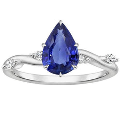 Damen Saphir Ring Birne mit Marquise Aus der Erde Abgebauter Natürlicher Diamant Akzenten 4,50 Karat