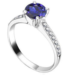 Damen Saphir Verlobungsring 2,50 Karat Runder Aus der Erde Abgebauter Natürlicher Diamant Akzent
