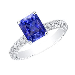 Damen Saphirring Radiant Cut 3,50 Karat mehrreihig Pave Aus der Erde Abgebauter Natürlicher Diamants