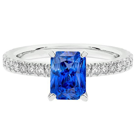 Damen Saphirring Strahlend mit Pave Set Diamantakzenten 3,50 Karat - harrychadent.de