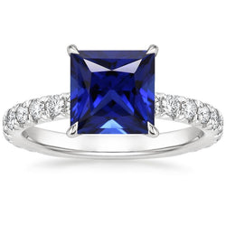 Damen Solitaire Accent Ring Blauer Saphir und Aus der Erde Abgebauter Natürlicher Diamant 5.5 Karat