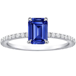 Damen Solitaire Akzente Ring Smaragdblauer Saphir & Aus der Erde Abgebauter Natürlicher Diamant 4 Karat