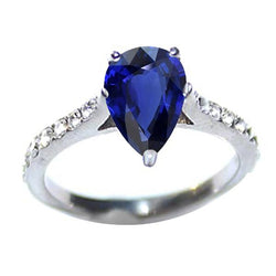 Damen Solitaire Birne Blauer Saphir Mit Akzenten Aus der Erde Abgebauter Natürlicher Diamantring 3 Karat