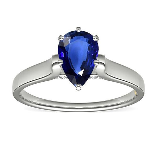 Damen Solitaire Birne Sri Lanka Saphir Ring Weißgold 2 Karat - harrychadent.de