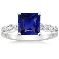 Damen Solitaire Blauer Saphir Ring Mit Akzenten Vintage Style 6 Karat
