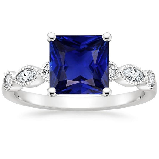 Damen Solitaire Blauer Saphir Ring Mit Akzenten Vintage Style 6 Karat - harrychadent.de