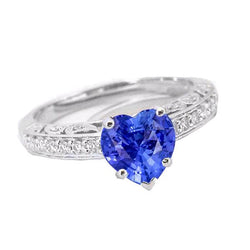 Damen Solitaire Herz Blauer Saphir Ring Mit Akzenten 2 Karat