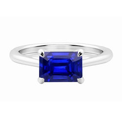 Damen Solitaire Ring 2 Karat Krappen Set Smaragdschliff Srilanka Saphir