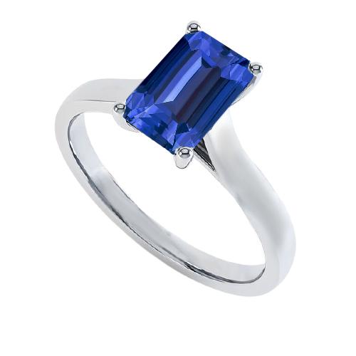 Damen Solitaire Ring Smaragdblauer Saphir 2 Karat 14K Weißgold - harrychadent.de