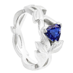 Damen Solitaire Trillion Blue Saphir Ring Leaf Style 1 Karat