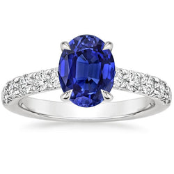 Damen Solitär mit Akzenten Ring Blauer Saphir & Aus der Erde Abgebauter Natürlicher Diamanten 4 Karat