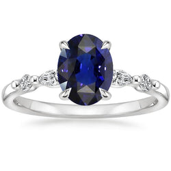Damen Solitär mit Akzenten Ring Blauer Saphir & Aus der Erde Abgebauter Natürlicher Diamanten 4 Karat